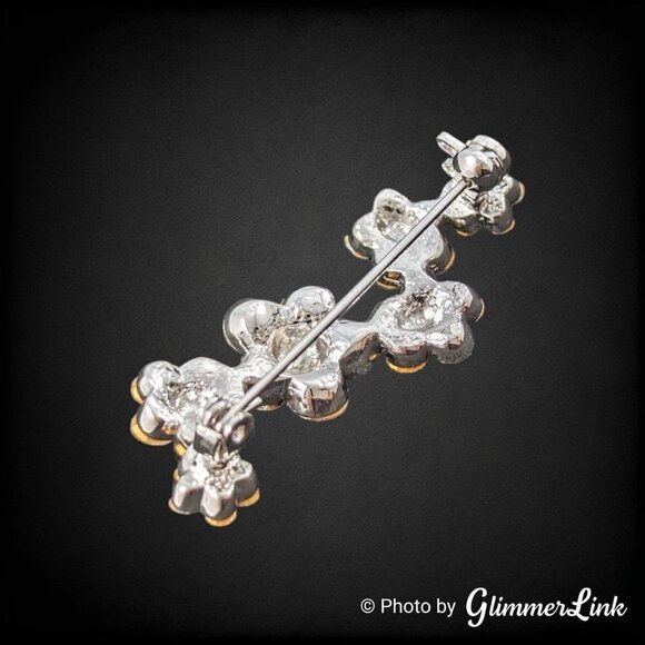 Bright Sparkling Rhinestone Floral Silver Tone Brooch Pin - Picture 5 of 9